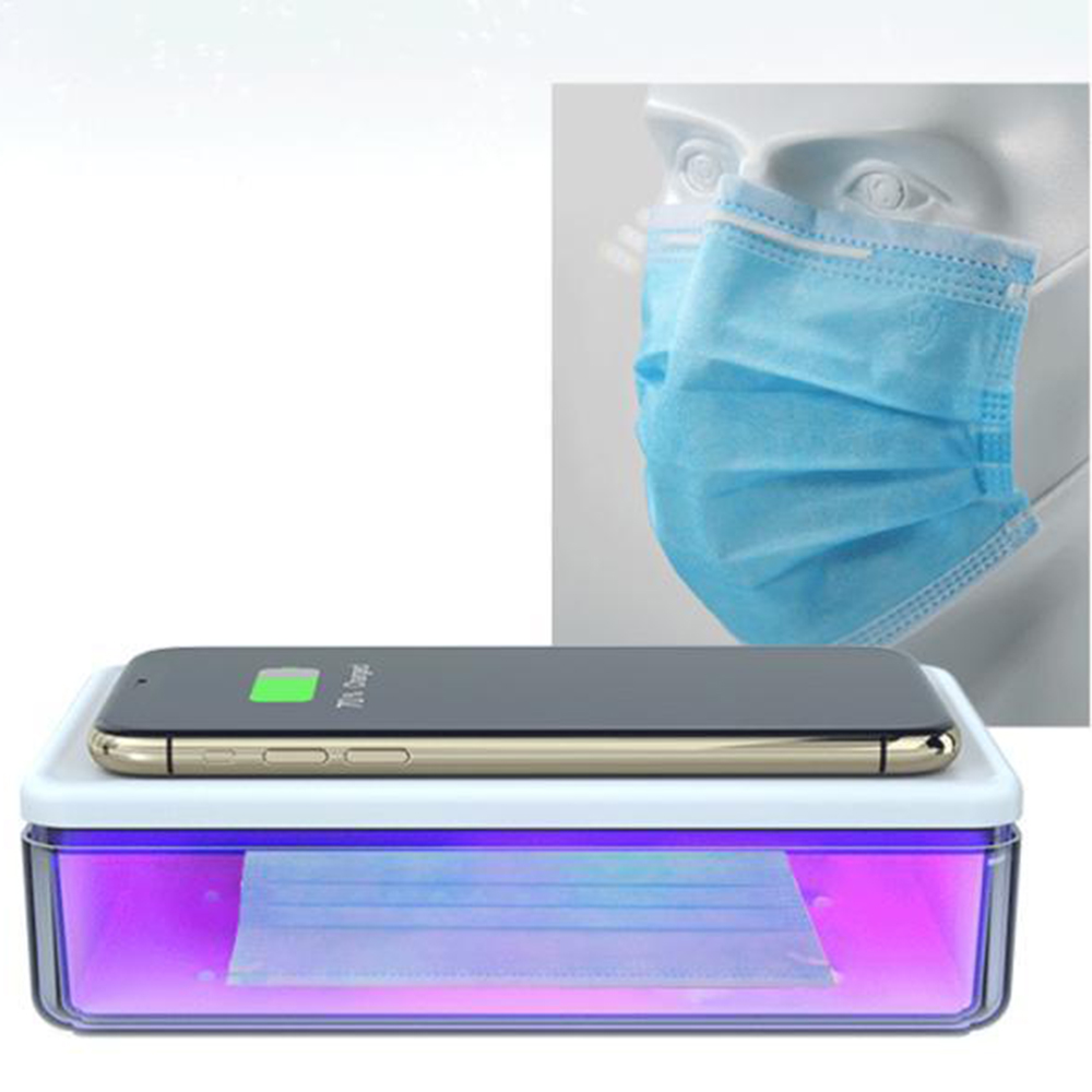 Dispozitiv Cutie Cu Lampa Bactericida Virucida, Sterilizare si Dezinfectare Obiecte cu Ultraviolete UVC + Incarcator Wireless 15W