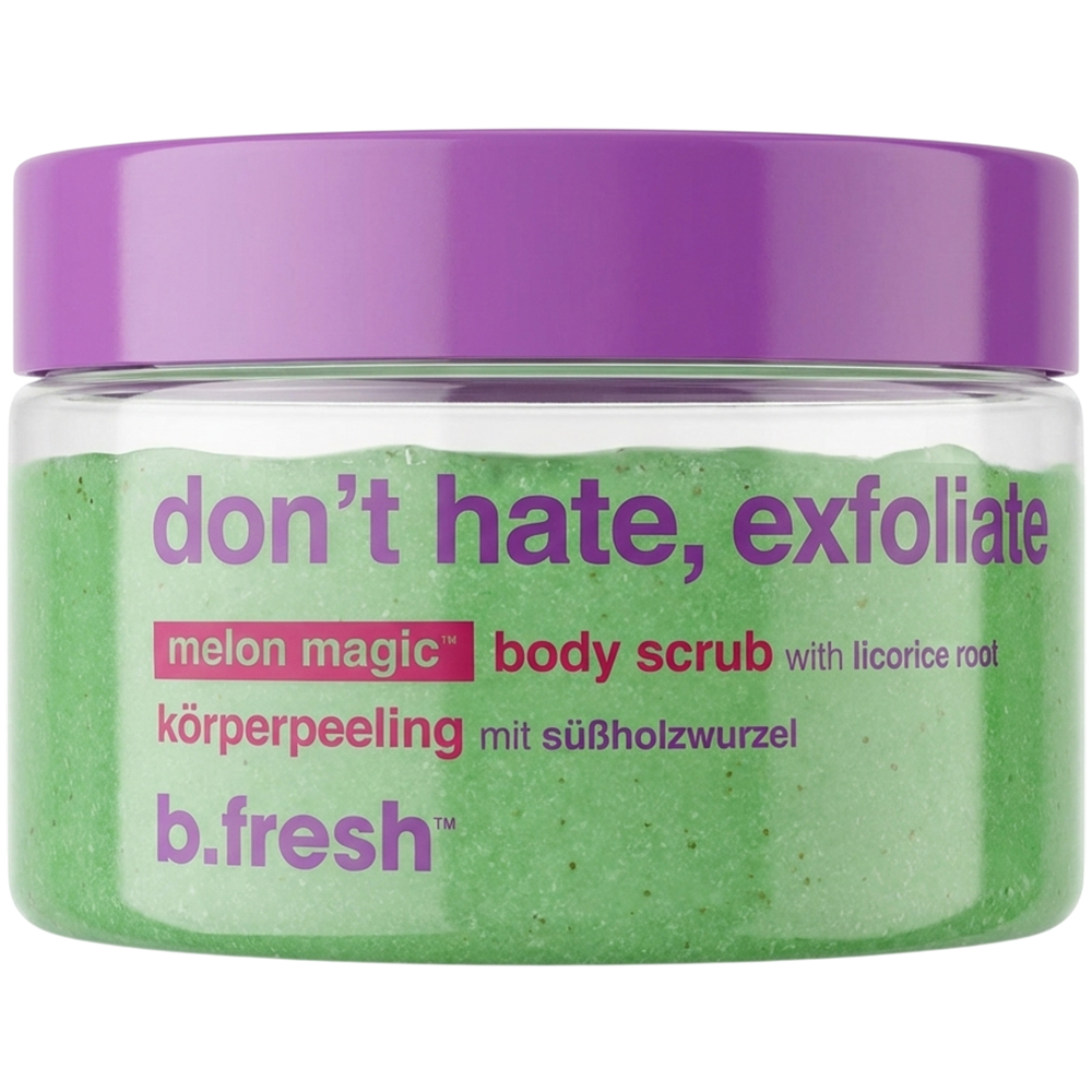 B.fresh Don't hate, exfoliate - exfoliant de corp formulat cu radacina de lemn dulce si acid lactic, care contribuie la exfolierea delicata si la calmarea pielii - 200 ml
