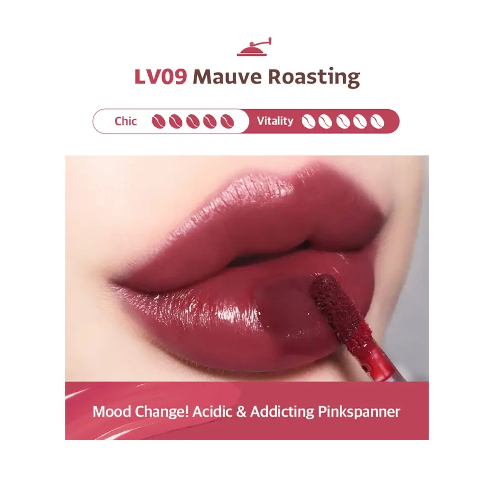 BLACK ROUGE Drip Hot Water Tint Nuantator pentru buze LV09 Mauve Roasting - Rezistenta indelungata si hidratare intensa, 4.5g