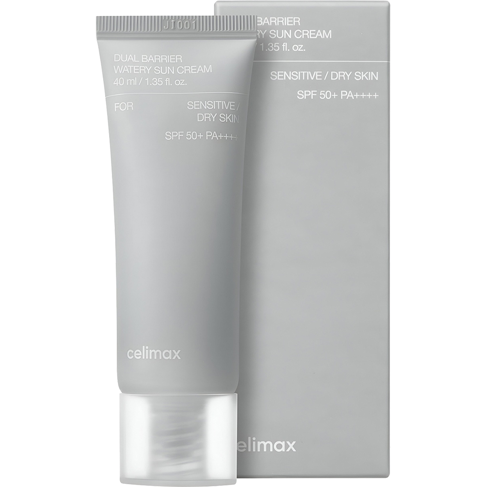 CELIMAX Dual Barrier Watery Sun Cream SPF 50+ PA++++, 40 ml - crema de fata formulata cu zinc oxide si ceramide, care contribuie la protectia UV si la mentinerea confortului pielii sensibile