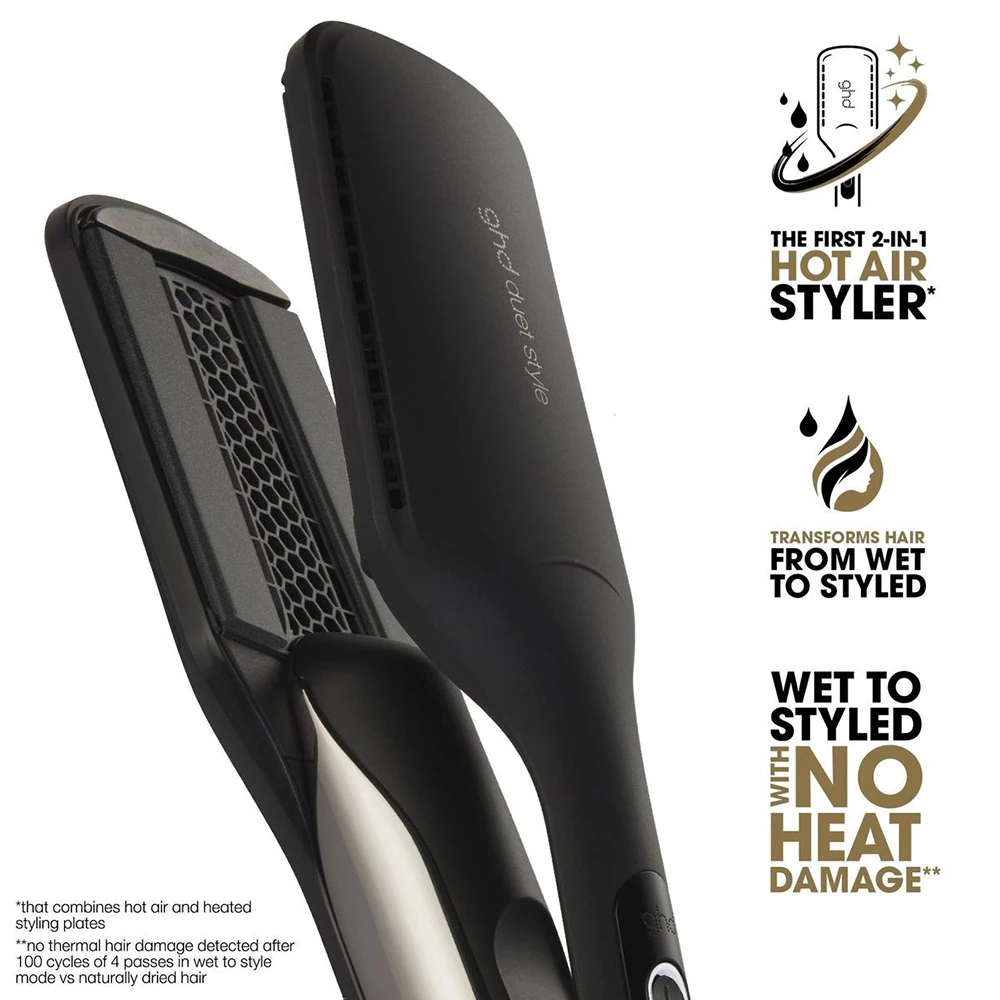 GHD Duet Style Hot Air Styler – Placă de păr 2-în-1 cu funcție de uscare și coafare simultană, Negru