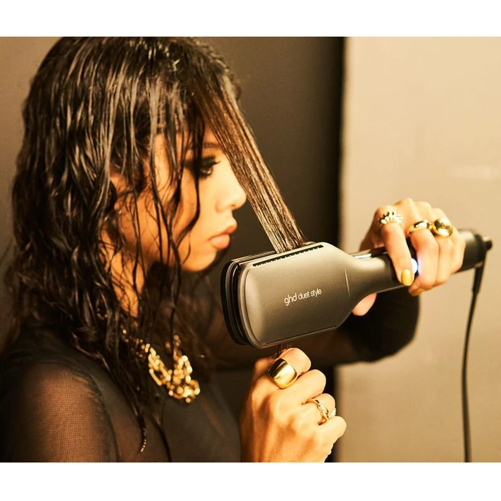 GHD Duet Style Hot Air Styler – Placă de păr 2-în-1 cu funcție de uscare și coafare simultană, Negru
