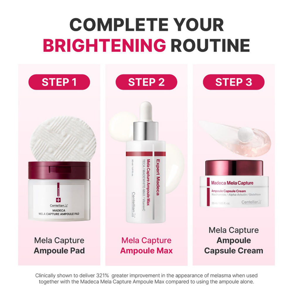 CENTELLIAN24 Expert Madeca Mela Capture Ampoule Max, 30 ml - Ser de fata formulat cu vitamina C si niacinamida, care contribuie la corectarea nuantei neuniforme a pielii si la reducerea petelor pigmentare