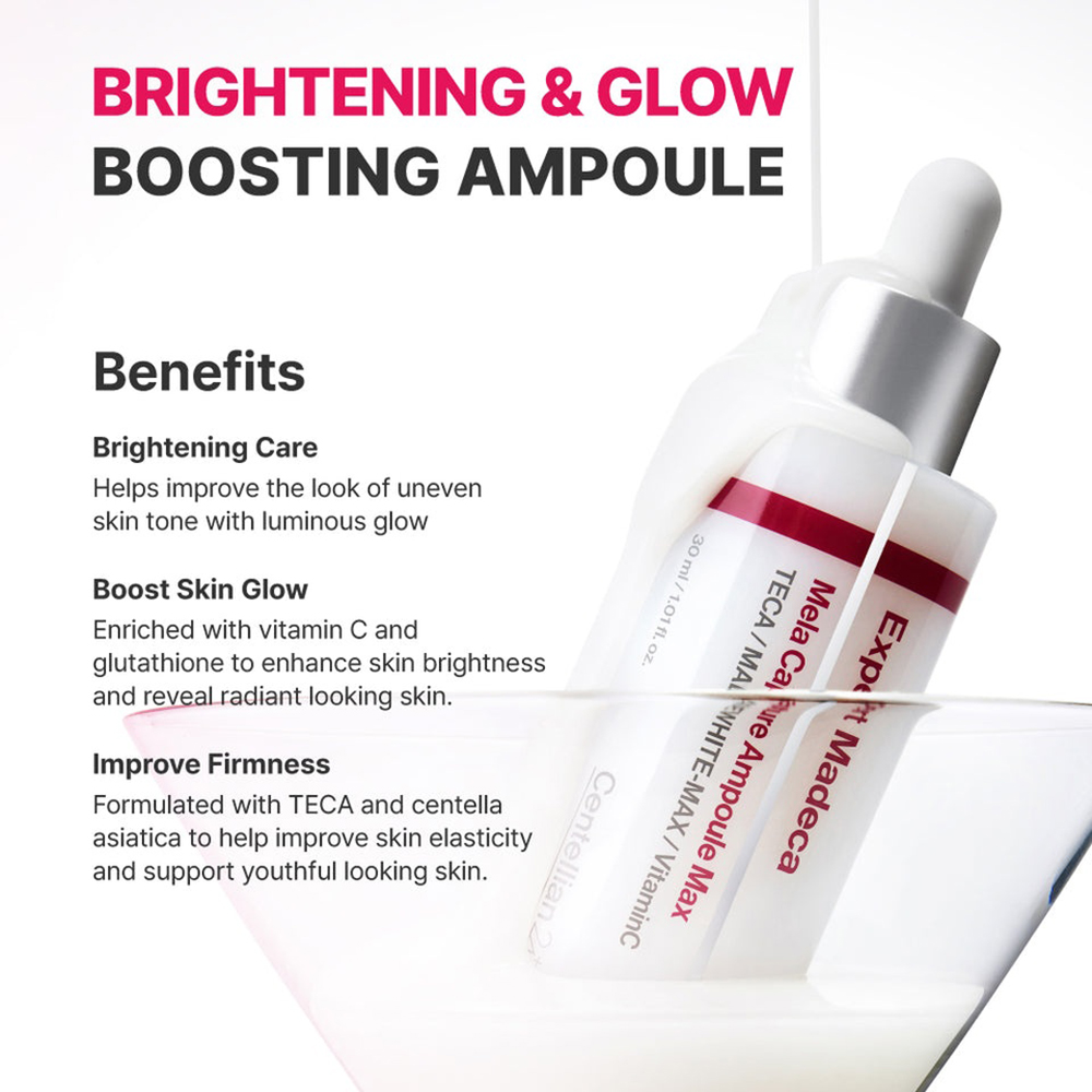 CENTELLIAN24 Expert Madeca Mela Capture Ampoule Max, 30 ml - Ser de fata formulat cu vitamina C si niacinamida, care contribuie la corectarea nuantei neuniforme a pielii si la reducerea petelor pigmentare