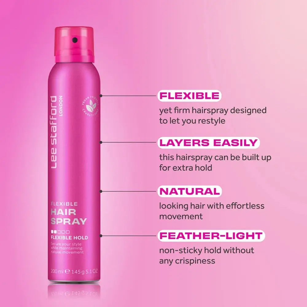 Lee Stafford Flexible Hairspray Spray Fixativ Usor - Fixare Flexibila si Stralucire Naturala, 200 ml