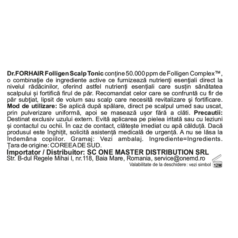 Dr. FORHAIR Folligen Tonic - tonic formulat cu Folligen Complex si extract de ginseng, care contribuie la intarirea firului de par si la imbunatatirea microcirculatiei la nivelul scalpului - 120 ml