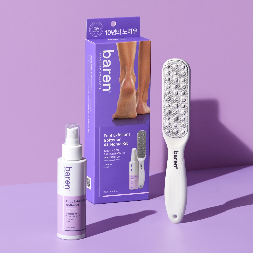 BAREN Foot Exfoliant Softener At Home Kit - set pentru ingrijirea calcaielor formulat cu uree si AHA, care contribuie la indepartarea pielii ingrosate si la mentinerea aspectului neted al pielii