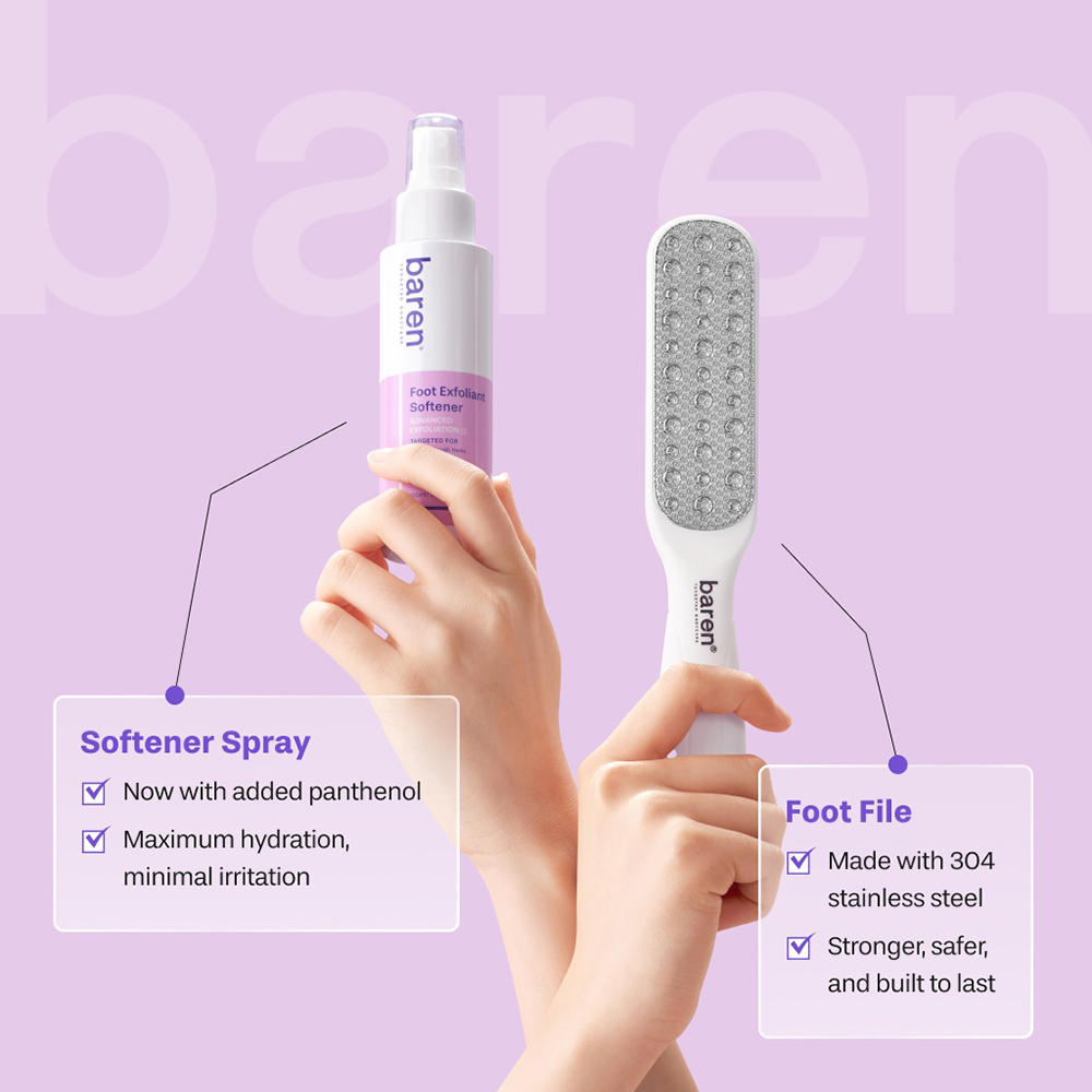 BAREN Foot Exfoliant Softener At Home Kit - set pentru ingrijirea calcaielor formulat cu uree si AHA, care contribuie la indepartarea pielii ingrosate si la mentinerea aspectului neted al pielii