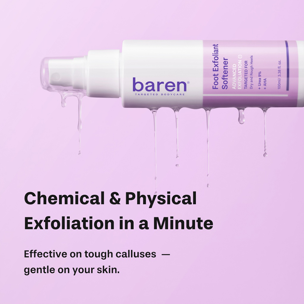 BAREN Foot Exfoliant Softener At Home Kit - set pentru ingrijirea calcaielor formulat cu uree si AHA, care contribuie la indepartarea pielii ingrosate si la mentinerea aspectului neted al pielii