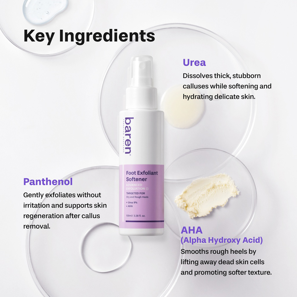 BAREN Foot Exfoliant Softener At Home Kit - set pentru ingrijirea calcaielor formulat cu uree si AHA, care contribuie la indepartarea pielii ingrosate si la mentinerea aspectului neted al pielii