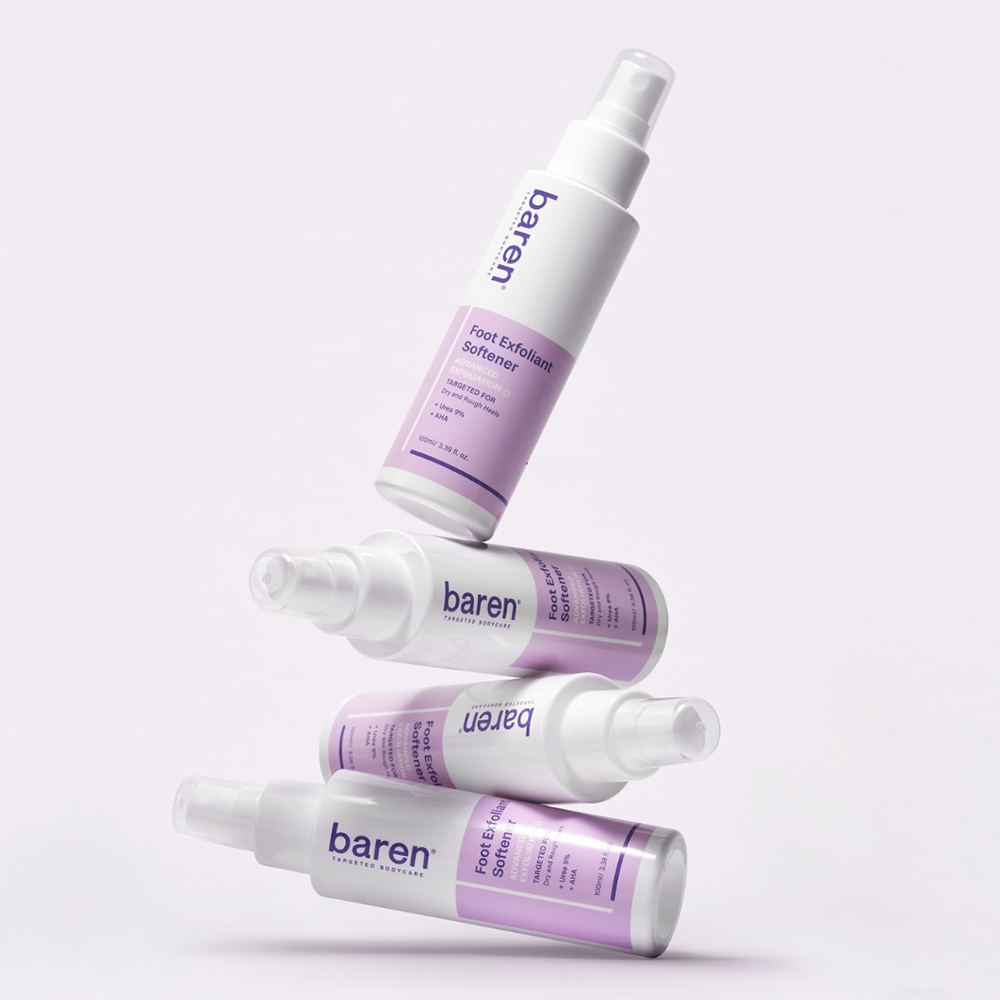BAREN Foot Exfoliant Softener, 100 ml - exfoliant de picioare formulat cu uree si acizi AHA, care contribuie la indepartarea calusurilor si a pielii ingrosate in cateva minute si la metinerea hidratarii pentru zonele uscate, aspre sau predispuse la ingrosare