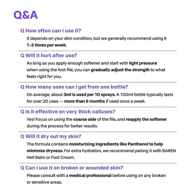 BAREN Foot Exfoliant Softener, , 100 ml - exfoliant de picioare formulat cu uree si acizi AHA, care contribuie la indepartarea calusurilor si a pielii ingrosate in cateva minute si la metinerea hidratarii pentru zonele uscate, aspre sau predispuse la ingrosare
