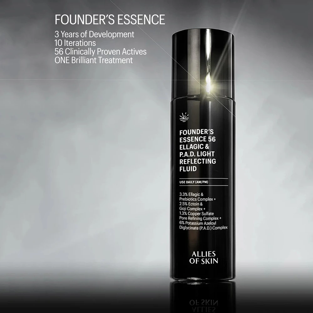 ALLIES OF SKIN Founder's Essence 56 Ellagic and P.A.D. Light Reflecting Fluid Esenta - luminozitate si hidratare, 100 ml