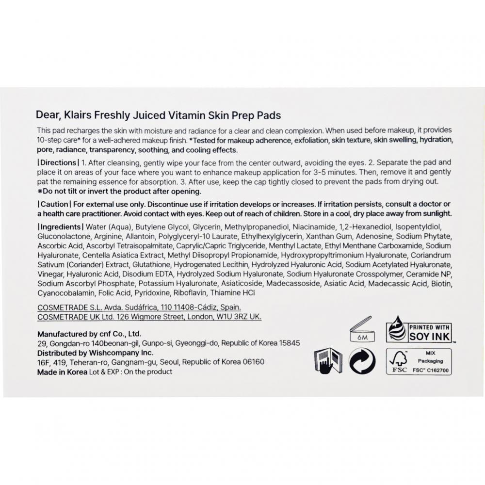 Freshly Juiced Vitamin Skin Prep Pads Dischete 290 ml
