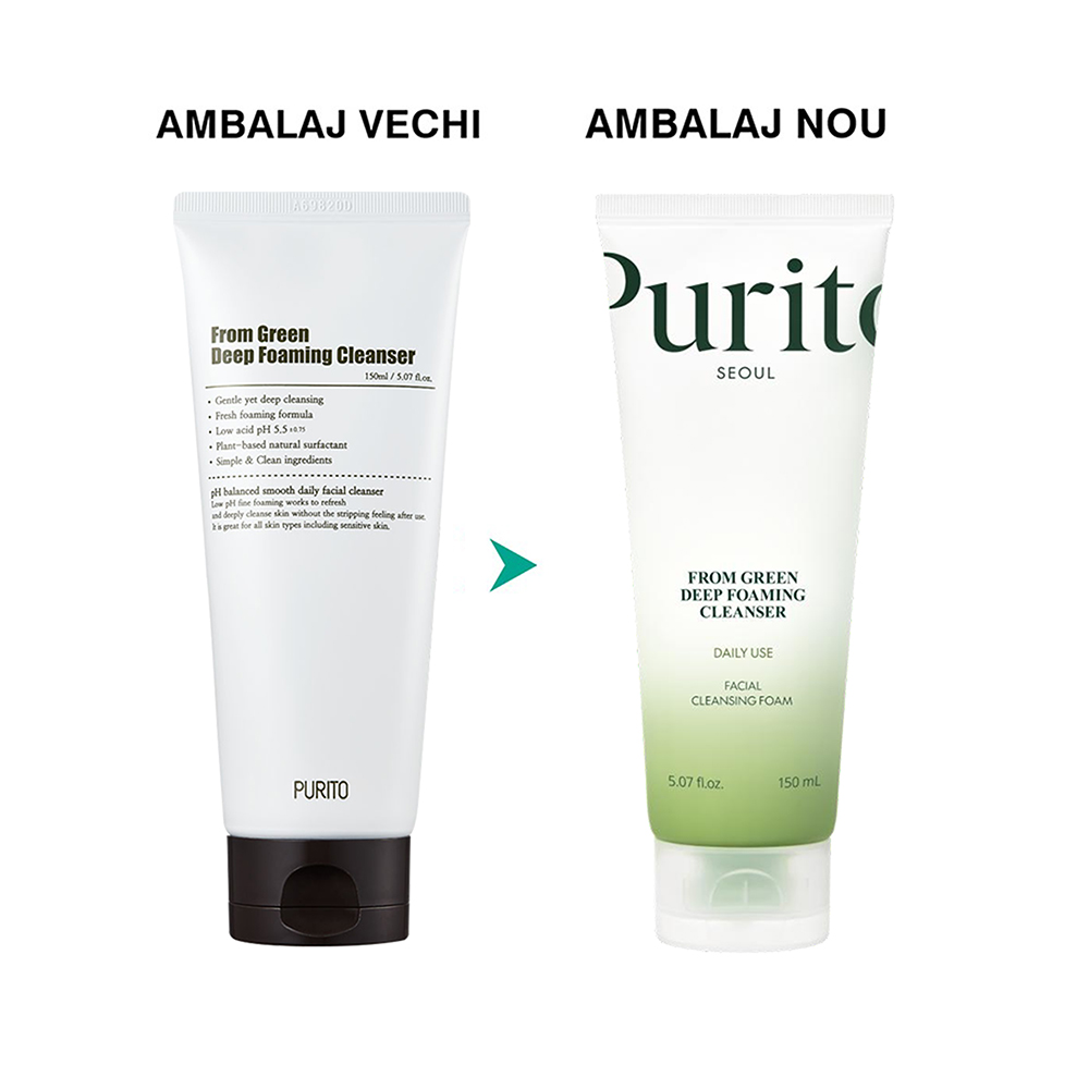 PURITO From Green Spuma de Curatare pentru Fata 150 ml - Curatare Delicata si Hidratare Optima, pH Echilibrat 5.5, pentru Ten Sensibil