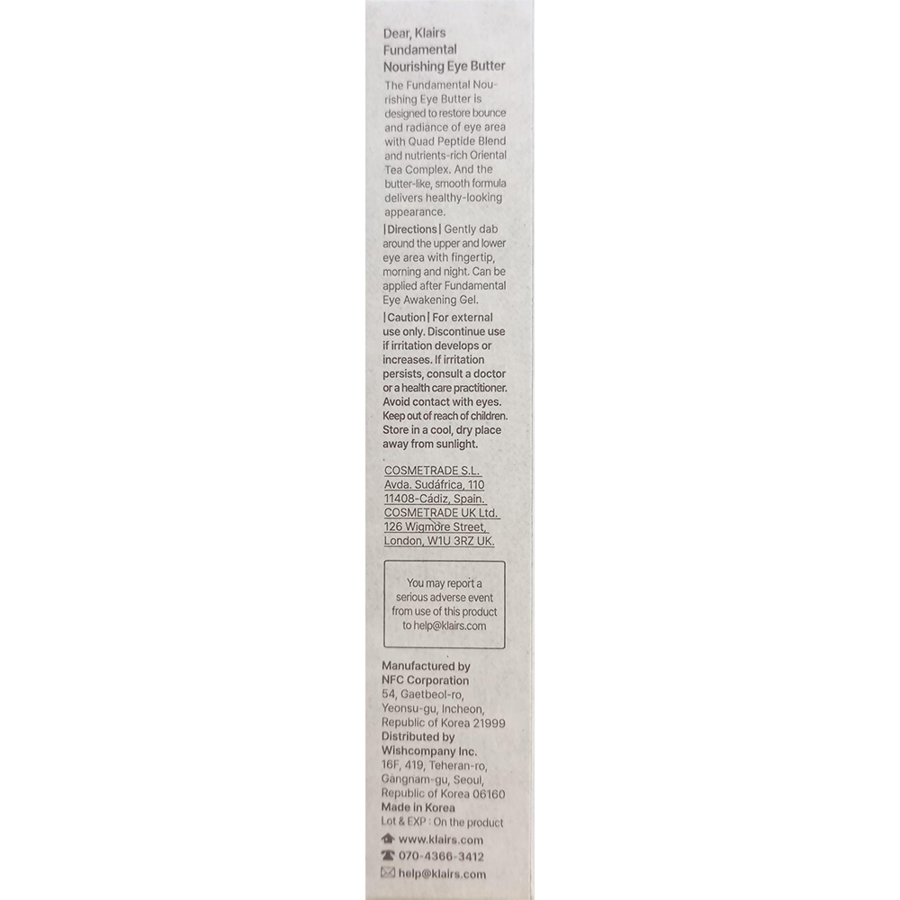 Dear Klairs Fundamental Crema de ochi tip unt - Nutritiva si Hidratare Antioxidanta, 20 gr
