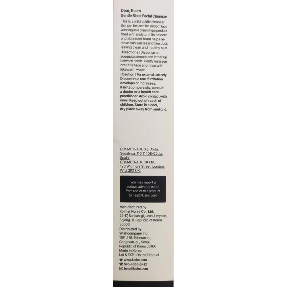 Dear Klairs Gentle Black Spuma de curatare faciala - curatare blanda si hidratare intensa, 140 ml