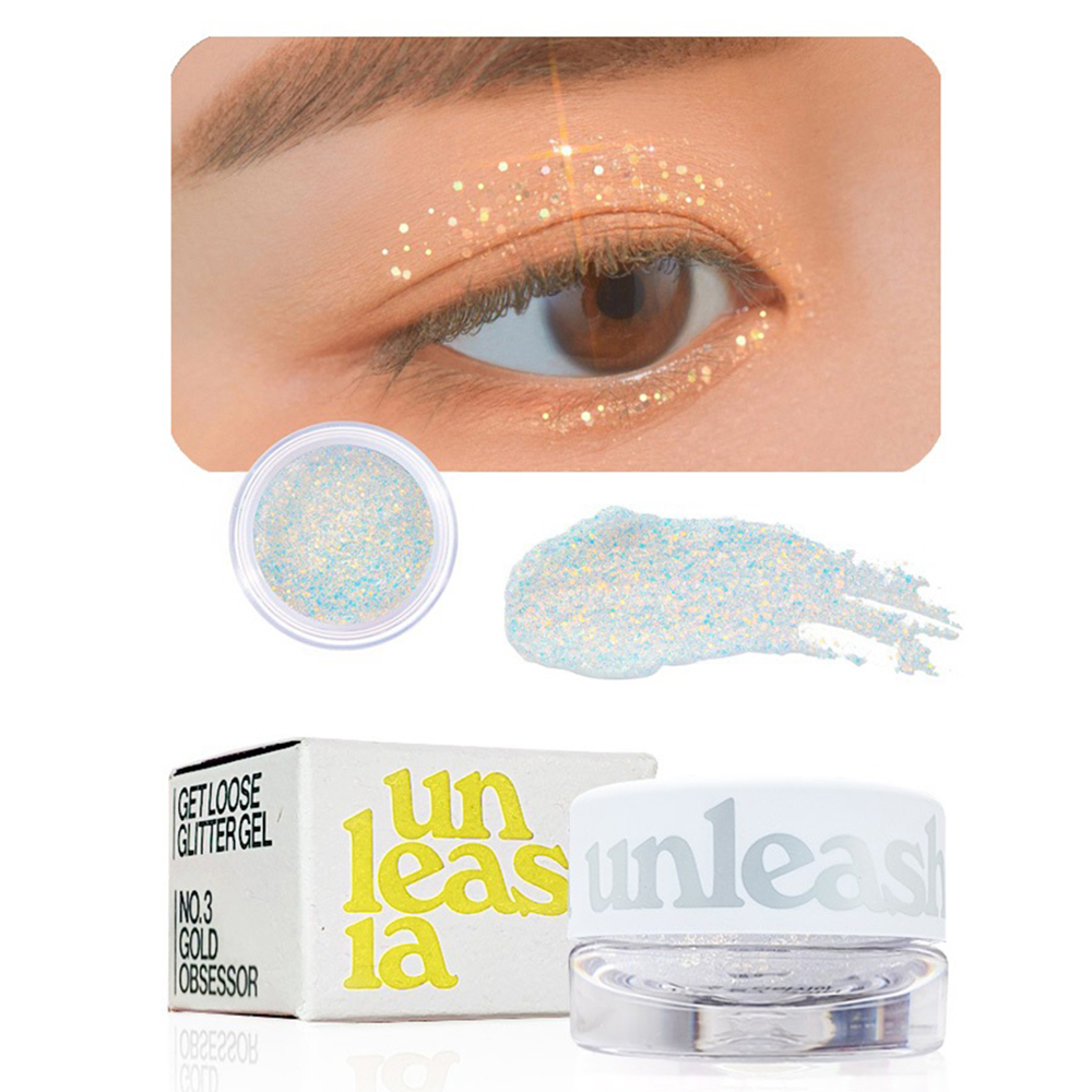 UNLEASHIA Get Loose Glitter Gel Mini fard de pleoape No.3 Gold Obsessor - stralucire si rezistenta, 4 gr