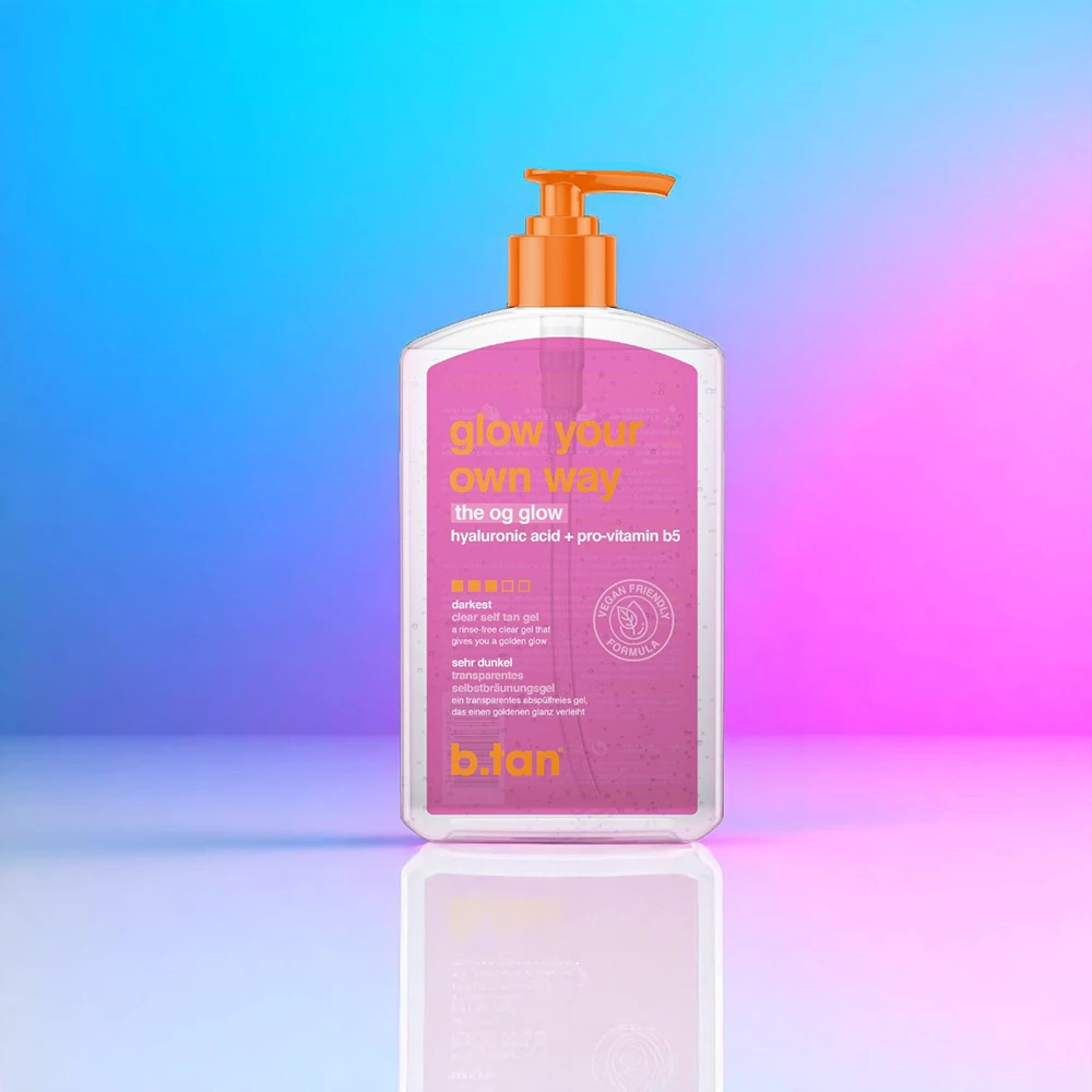 B.tan Glow Your Own Way Gel Autobronzant Transparent - Bronz Intens cu Acid Hialuronic si Pro-vitamina B5, 473 ml