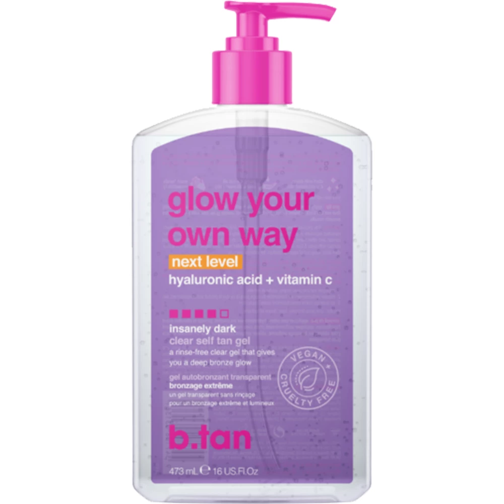 B.tan Glow Your Own Way Gel Autobronzant Intens Next Level - Bronzare Rapida cu Acid Hialuronic si Vitamina C, 473 ml