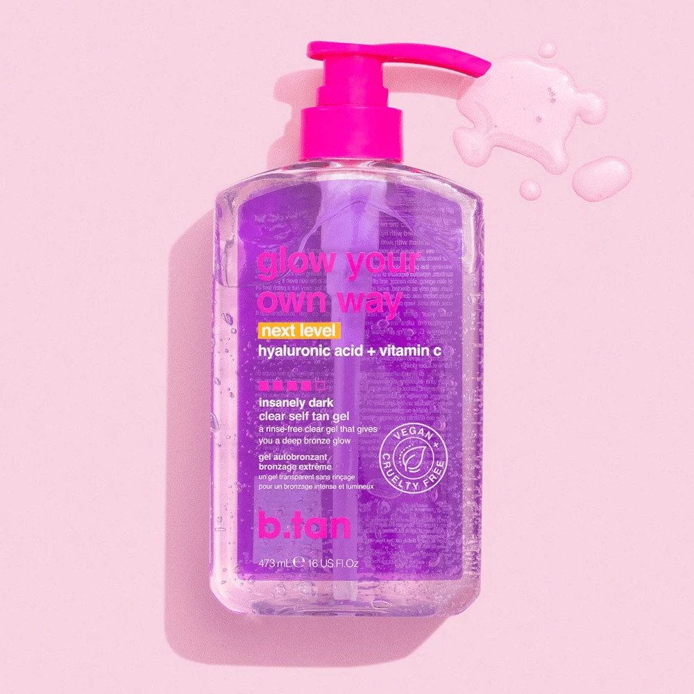 B.tan Glow Your Own Way Gel Autobronzant Intens Next Level - Bronzare Rapida cu Acid Hialuronic si Vitamina C, 473 ml