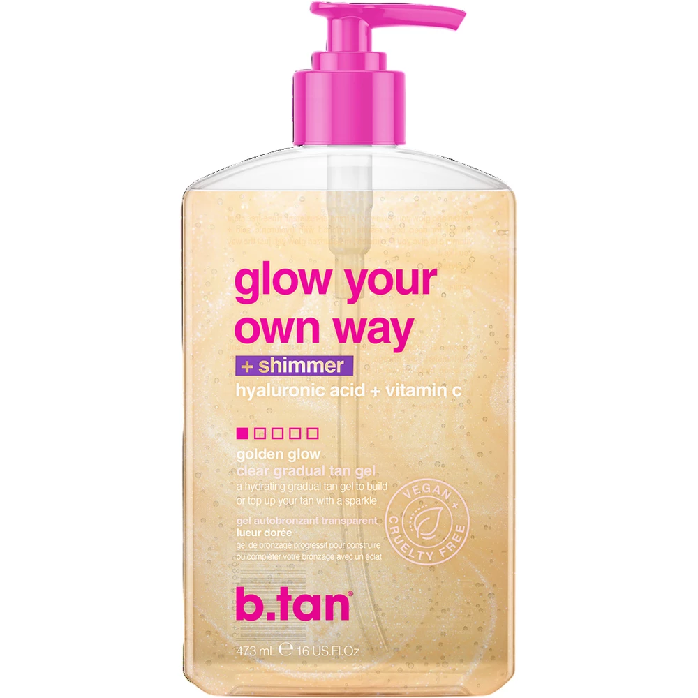B.tan Glow your own way Gel Autobronzant Stralucire Aurie - Bronz Instantaneu si Hidratare cu Acid Hialuronic, 473 ml