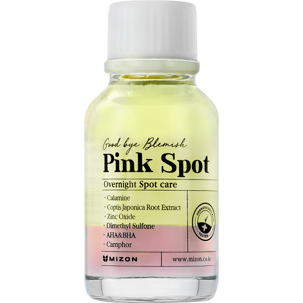 Mizon Good Bye Blemish Pink Spot – Tratament localizat anti-acnee cu Calamină, AHA și BHA pentru utilizare nocturnă 19 ml