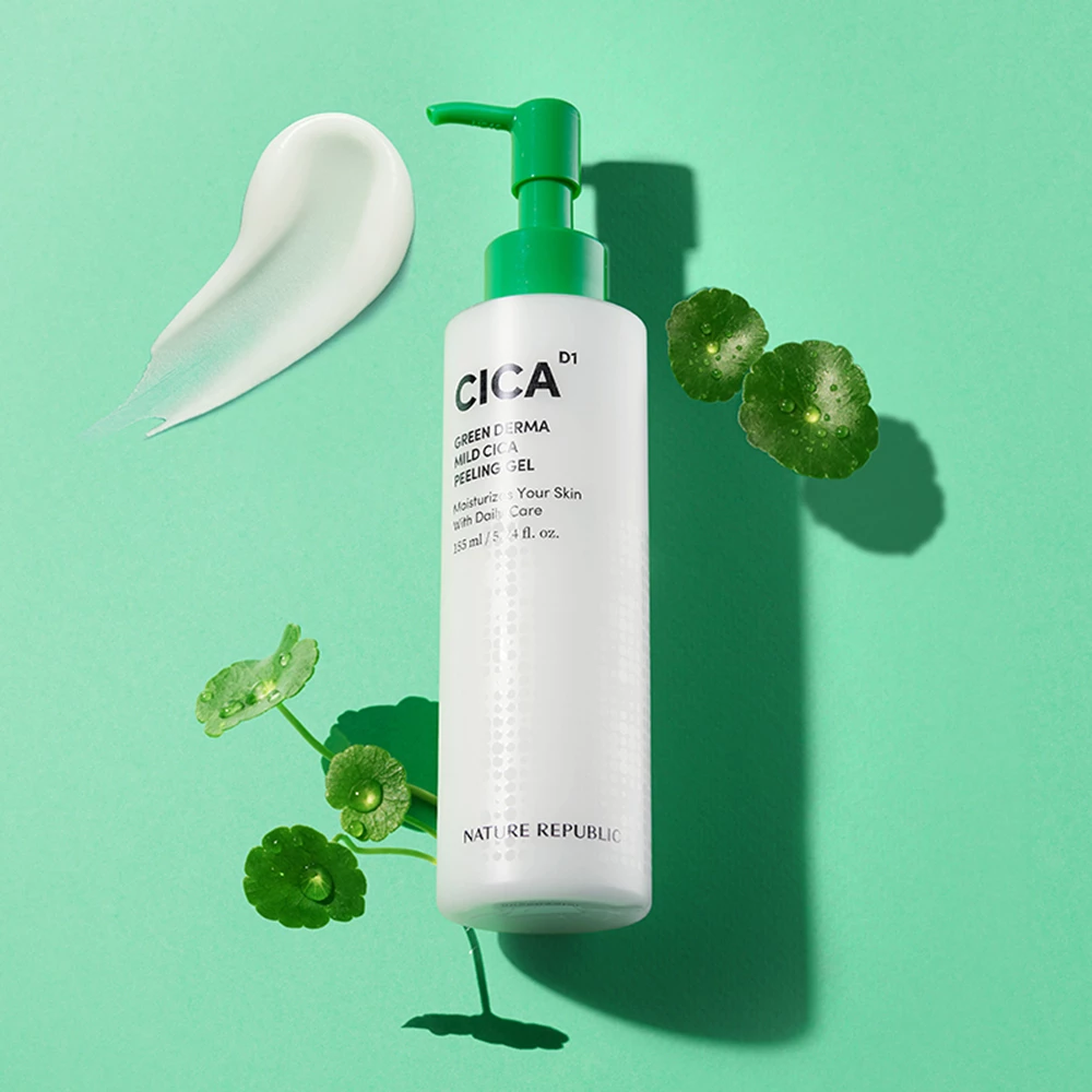 NATURE REPUBLIC Green Derma Gel Exfoliant cu Centella Asiatica - Calmare si Hidratare pentru Piele Sensibila, 155 ml