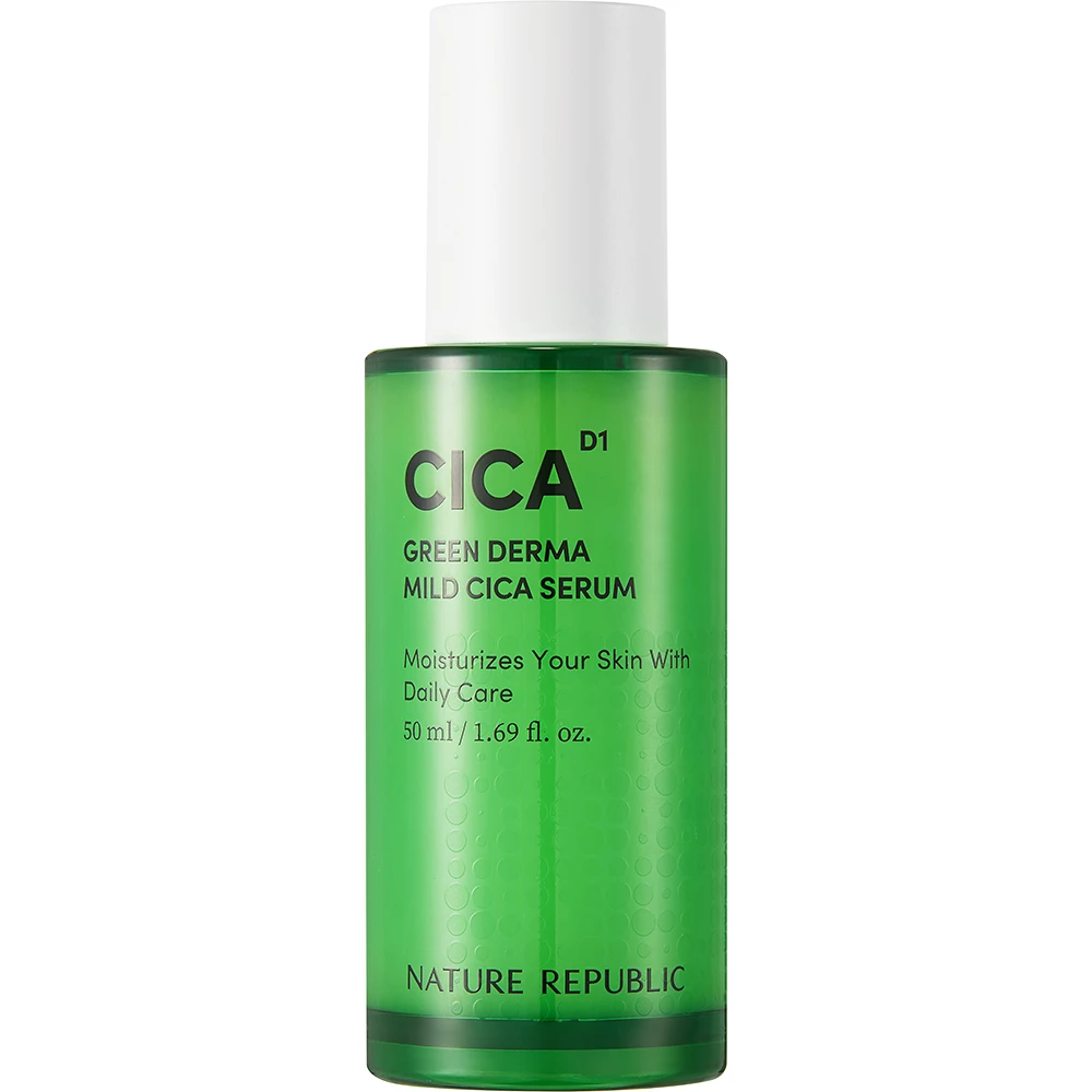 NATURE REPUBLIC Green Derma Ser hidratant regenerant Mild Cica - Calmare si reparare pentru piele sensibila, 50 ml