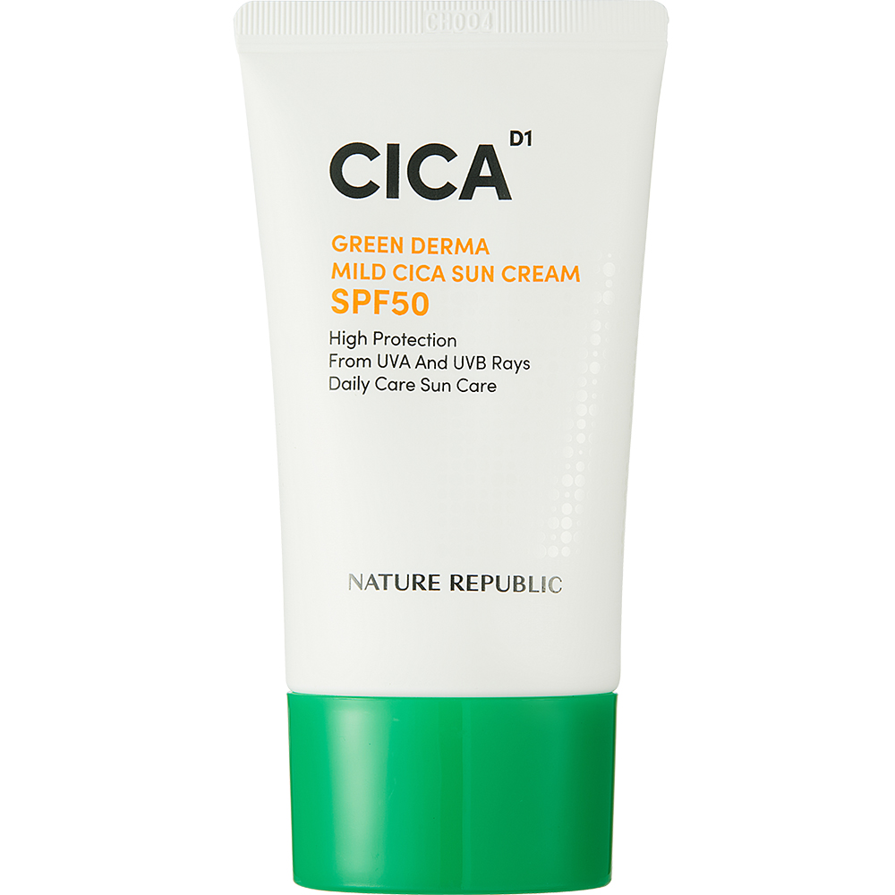 Nature Republic Green Derma Mild Cica Sun Cream – Cremă de Față cu SPF 50, 50 ml | K-beauty