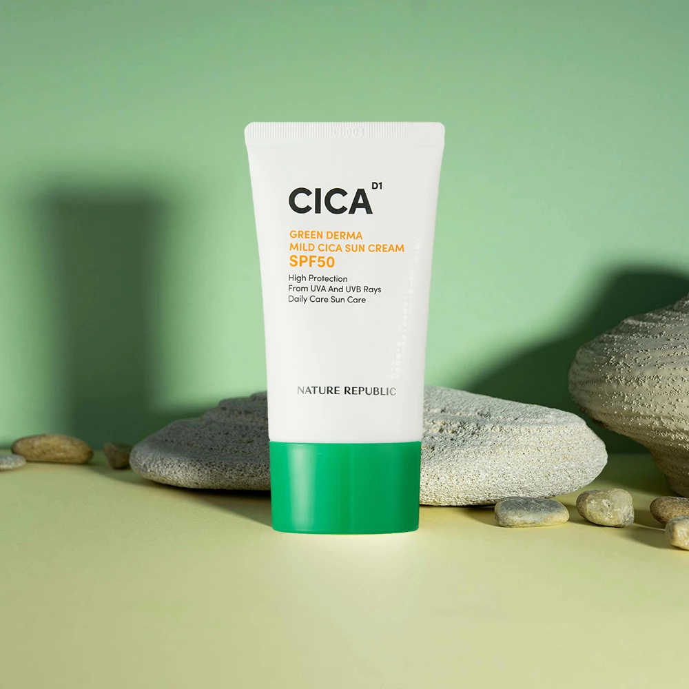 NATURE REPUBLIC Green Derma Crema de Fata SPF50 - Protectie UV si Hidratare Calmare Piele Sensibila, 50 ml