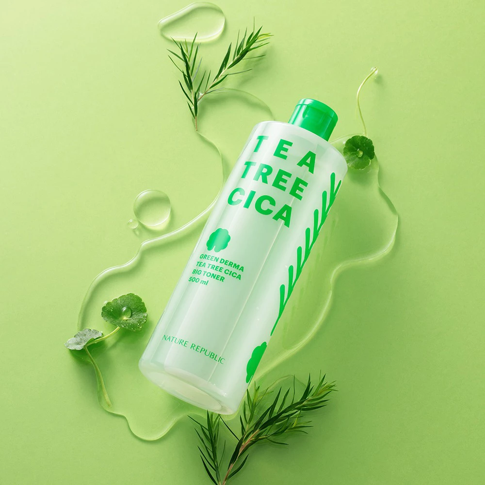 NATURE REPUBLIC Green Derma Toner Calmant cu Arbore de Ceai - Exfoliere Blanda si Hidratare pentru Ten Sensibil, 500 ml