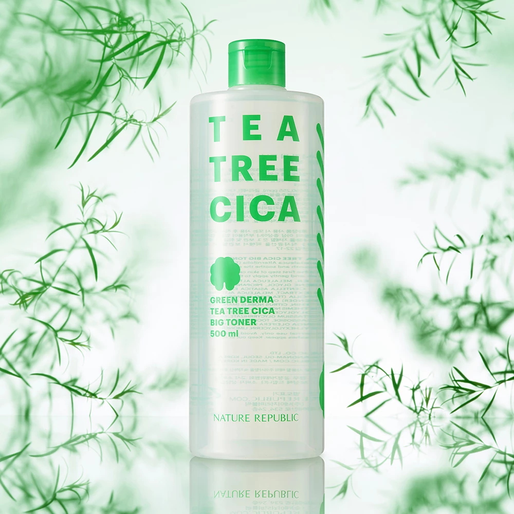 NATURE REPUBLIC Green Derma Toner Calmant cu Arbore de Ceai - Exfoliere Blanda si Hidratare pentru Ten Sensibil, 500 ml