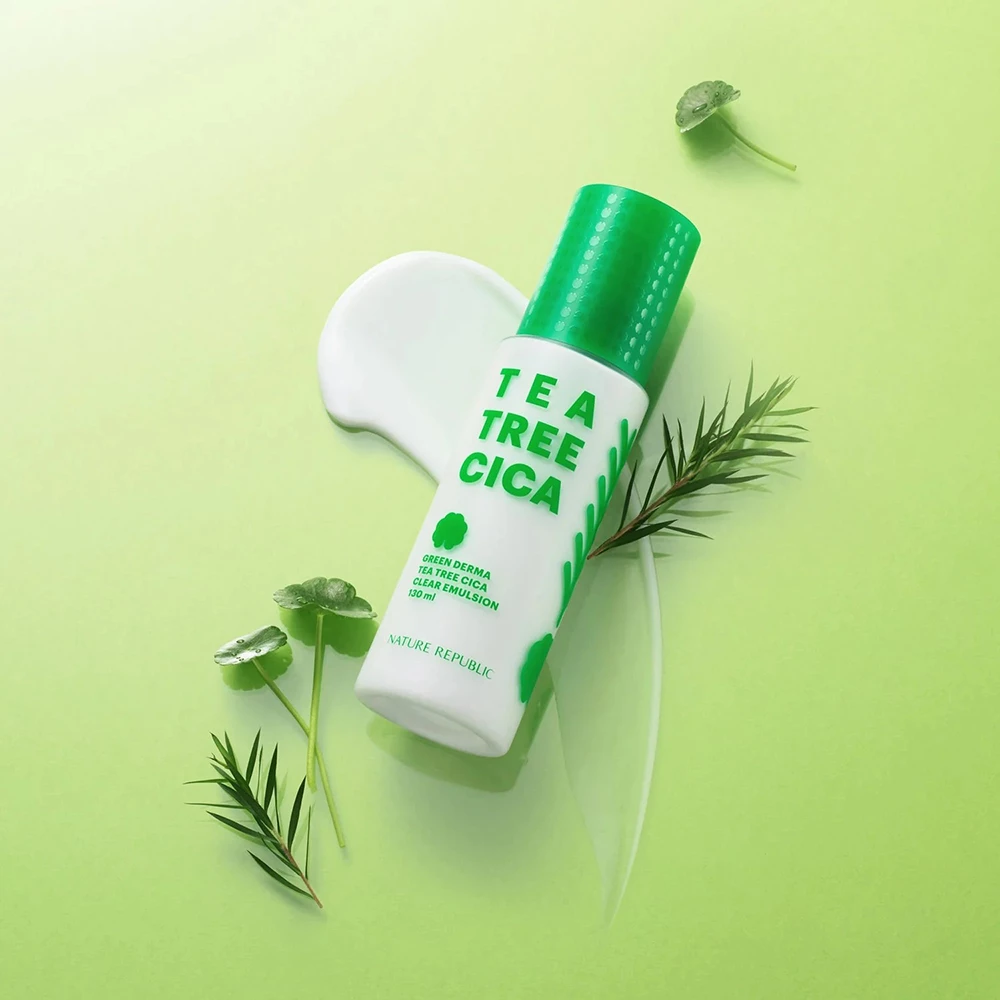 NATURE REPUBLIC Green Derma emulsie pentru fata Tea Tree Cica - hidratare si calmare ten sensibil, 130 ml