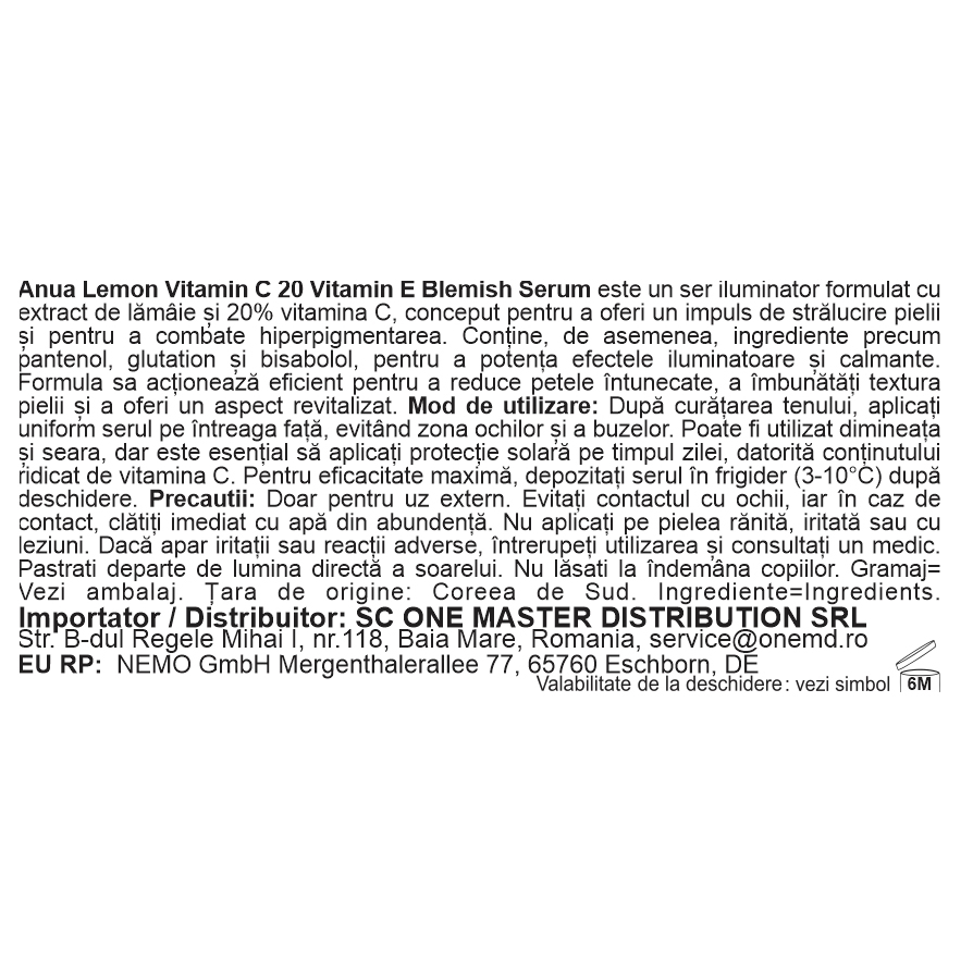 ANUA Green Lemon ser pentru fata Vita C - Iluminare intensa si reducerea petelor pigmentare, 20 ml