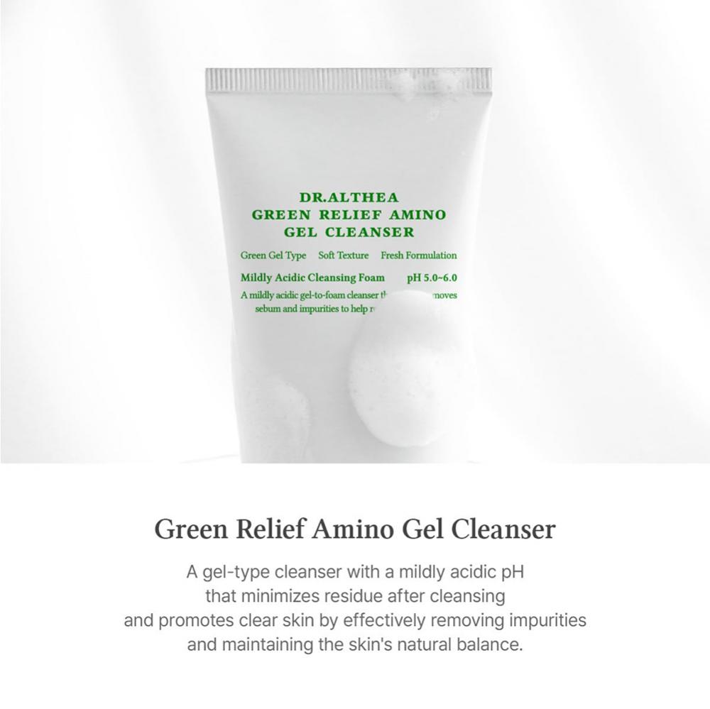 Dr. Althea Green Relief Amino Gel Cleanser - gel de curatare formulat cu acid hialuronic si betaina, care contribuie la curatarea profunda si la metinerea echilibrului natural al pielii - 100 ml