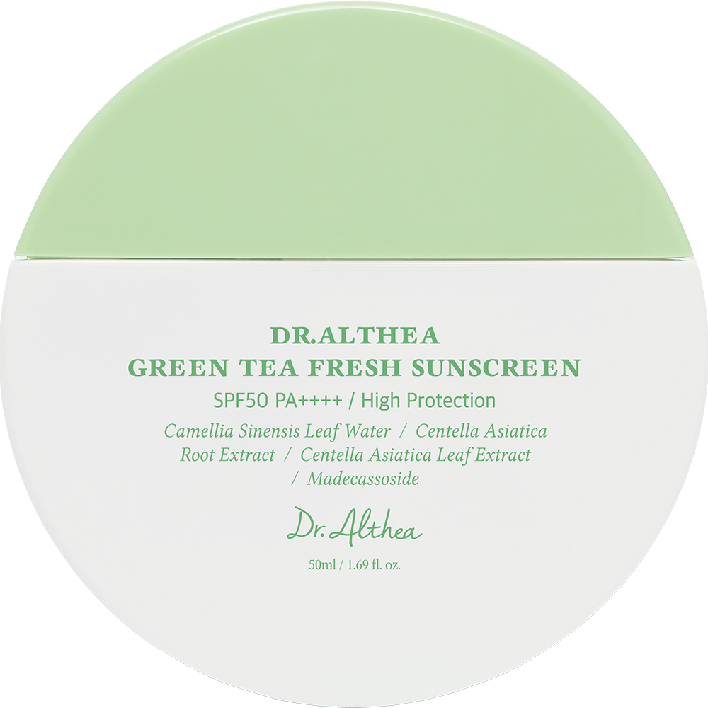 Dr. Althea Green Tea Fresh Sunscreen SPF 50 50 ml - Crema de fata formulata cu apa din frunze de ceai verde si extract de Centella Asiatica, care contribuie la calmarea pielii sensibile si la metinerea protectiei impotriva razelor UVA si UVB