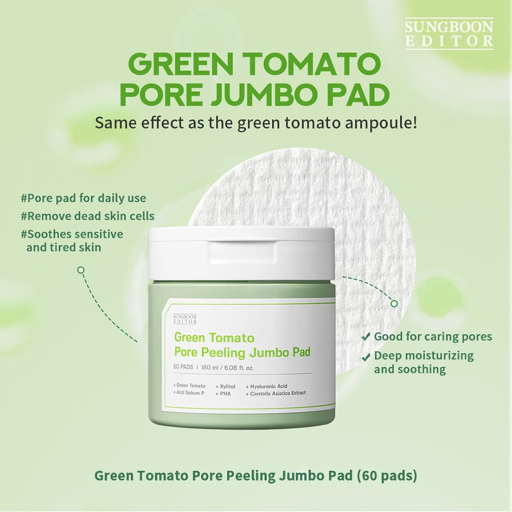 Green Tomato Pore Peeling Jumbo Toner de fata exfoliant dischete 60 buc