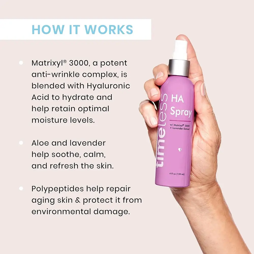 Timeless Skin Care Matrixyl 3000 Spray pentru fata cu lavanda - Spray hidratant antirid cu acid hialuronic si efect calmant, 120 ml
