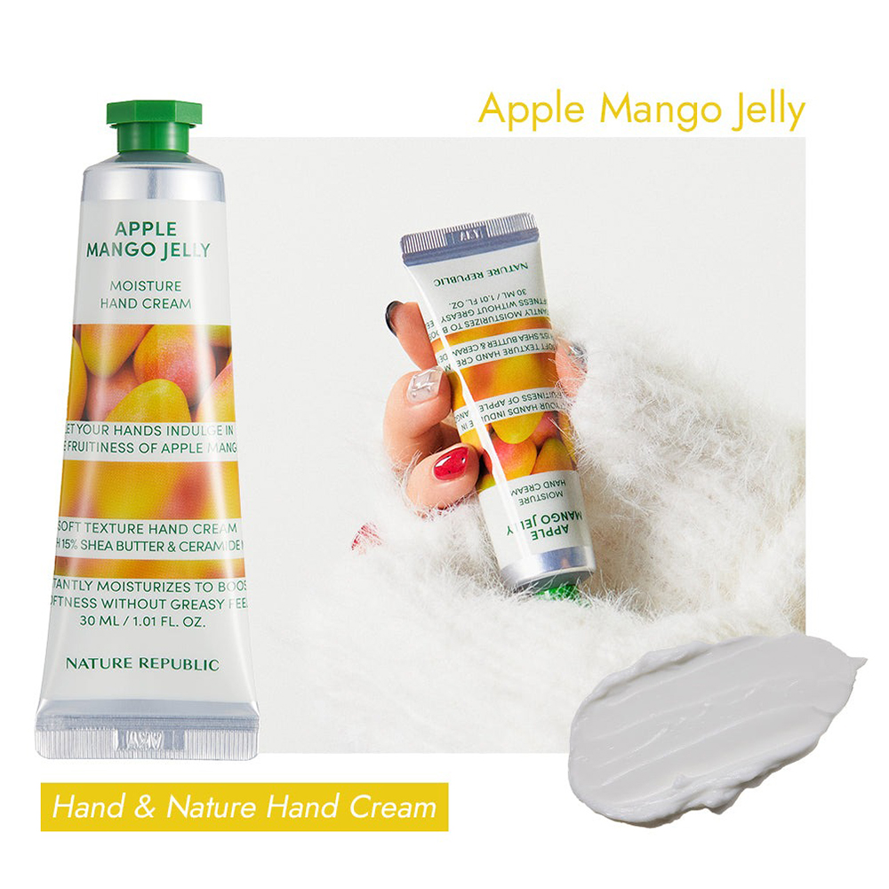 Nature Republic Hand and Nature Apple Mango Jelly Hand Cream – Cremă de Mâini Hranitoare, 30 ml | K-beauty