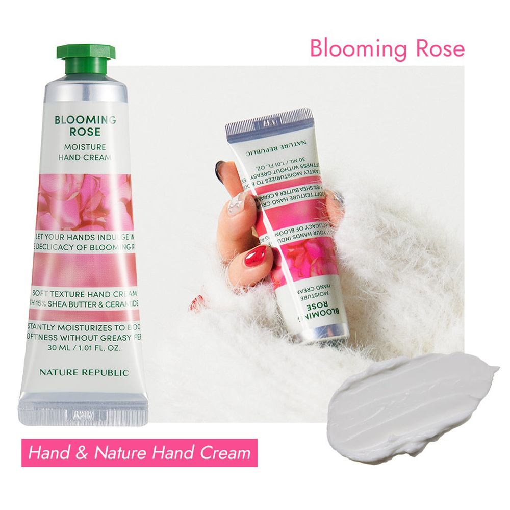 Nature republic Hand & Nature Blooming Rose | Cremă de mâini hidratantă cu unt de shea și ceramide, 30 ml