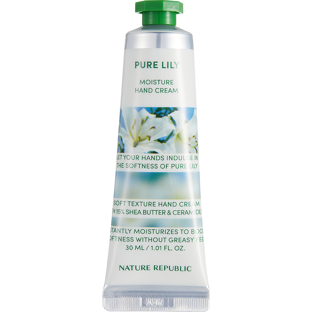 Nature Republic Hand & Nature Pure Lily | Cremă de mâini hidratantă cu unt de shea și ceramide, 30 ml