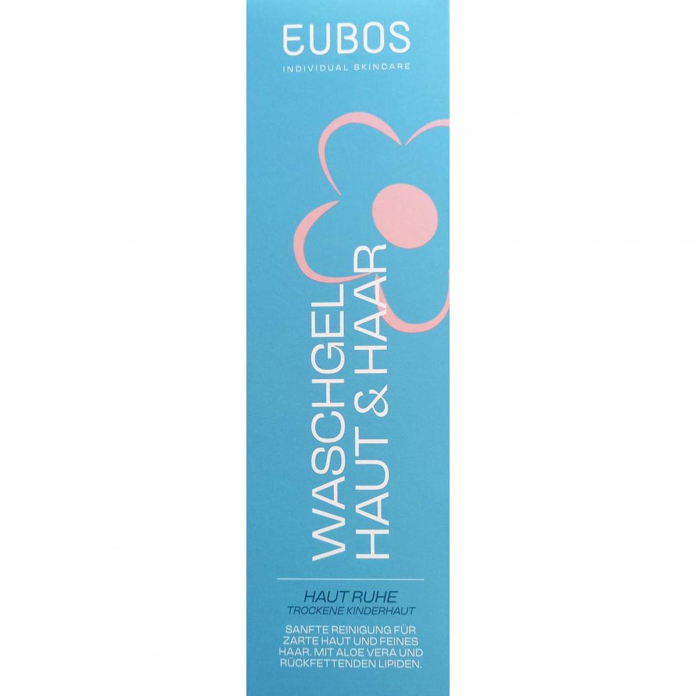 EUBOS Haut Ruhe Cleansing Gel Skin and Hair, 125 ml - gel de dus potrivit pentru pielea sensibila a bebelusilor si copiilor, formulat cu aloe vera si minerale marine, care contribuie la calmarea pielii si la mentinerea functiei de bariera cutanata