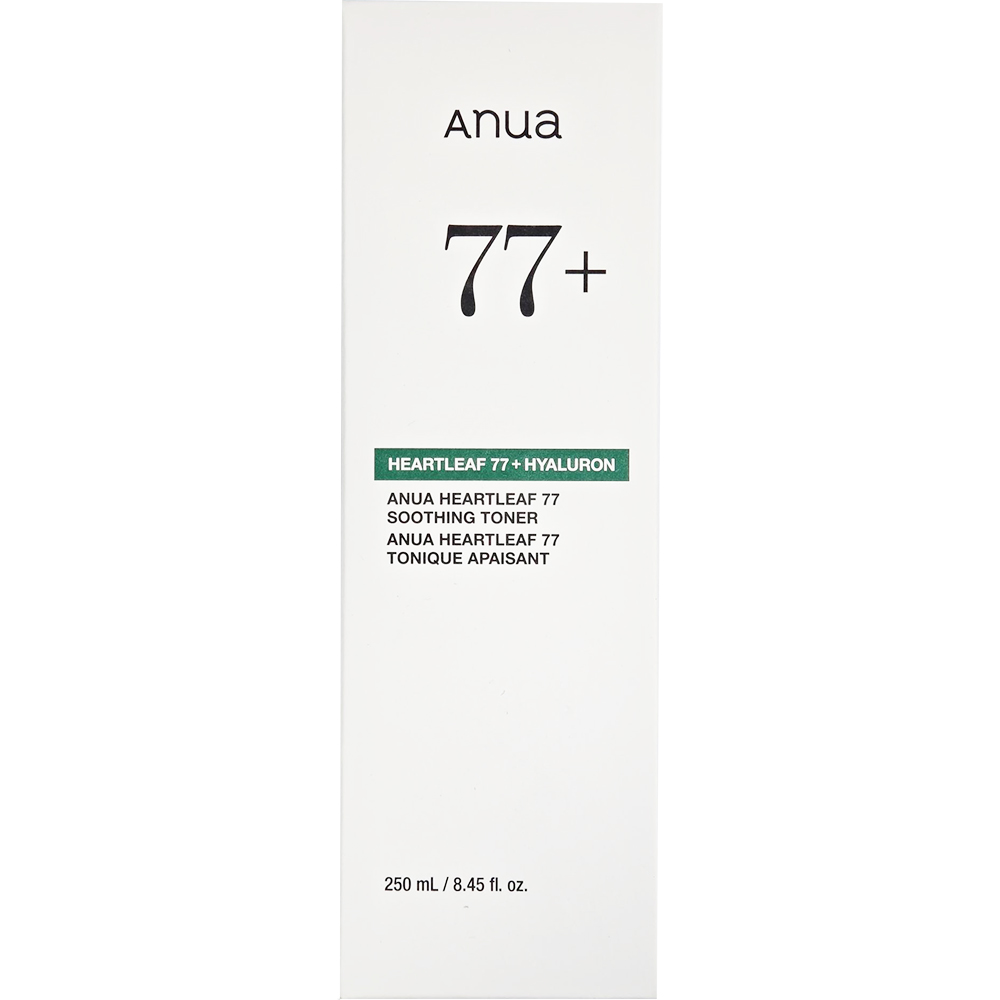 ANUA Heartleaf 77% Soothing - toner de fata formulat cu extract de Houttuynia Cordata (Heartleaf), care contribuie la calmarea iritatiilor, combaterea rosetii si ameliorarea eruptiilor, potrivit pentru rozacee, ten predispus la roseata sau ten cu acnee - 250 ml