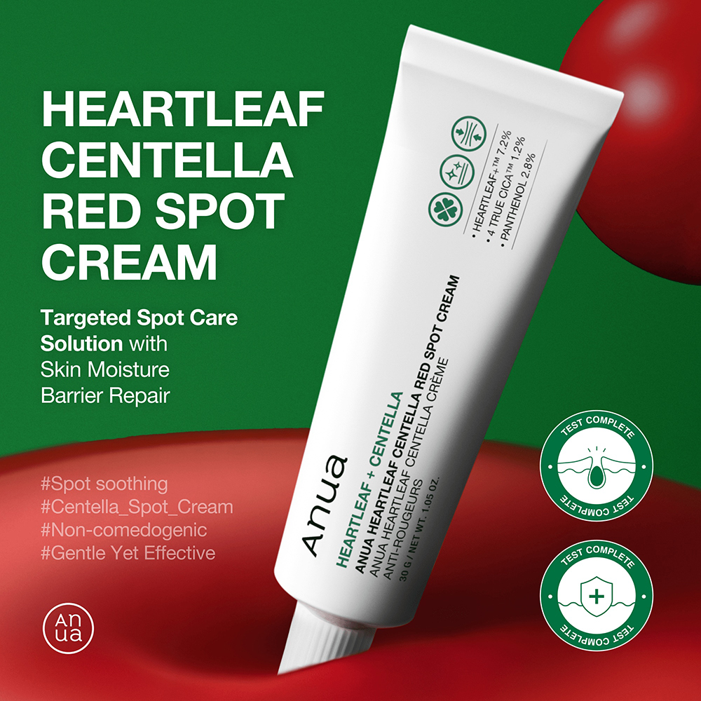 ANUA Heartleaf Centella Red Spot, 30 gr - Crema de fata formulata cu Centella Asiatica si pantenol, care contribuie la calmarea zonelor sensibilizate si la mentinerea barierei cutanate