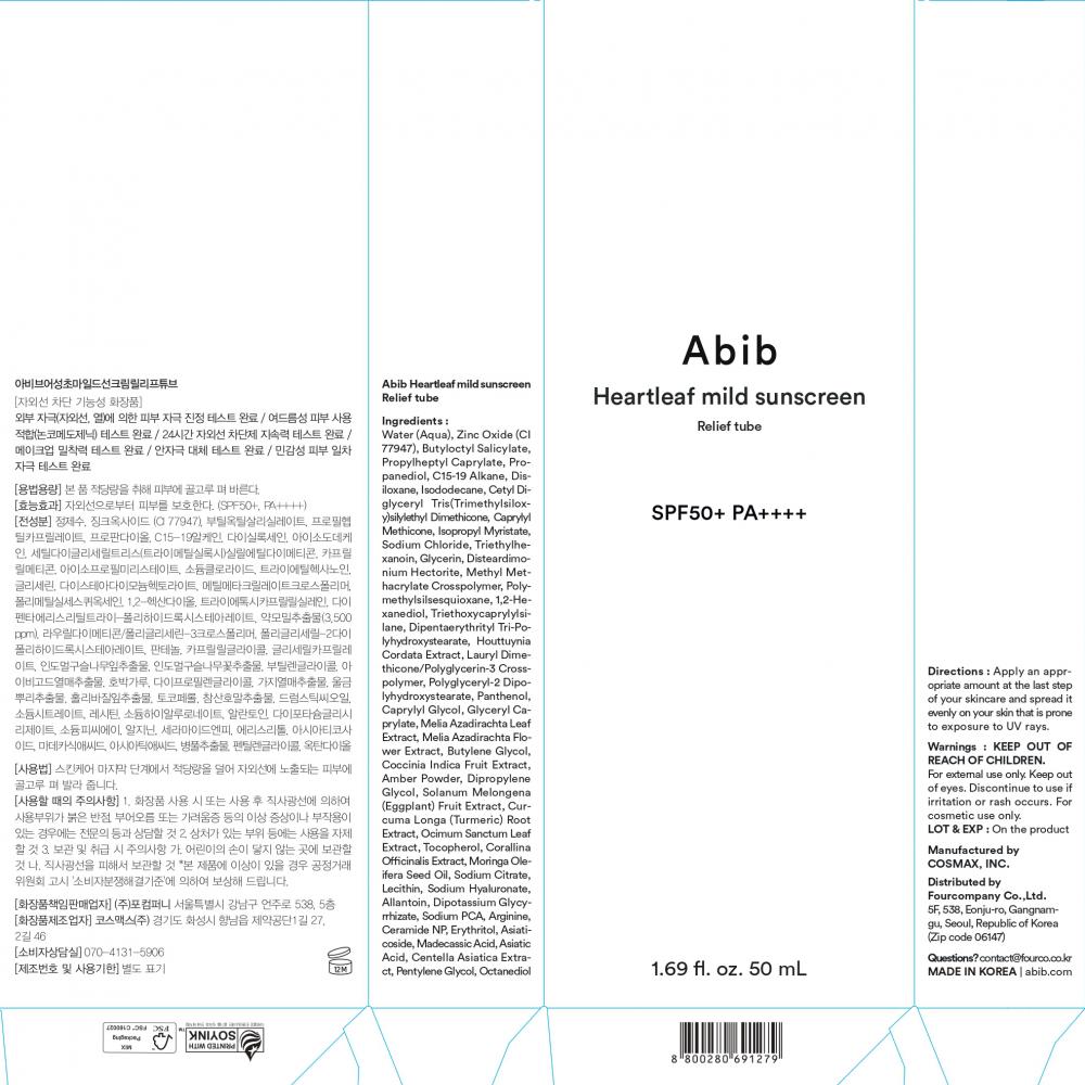 Heartleaf Mild Sunscreen Relief Tube SPF50+ PA++++ Crema de fata 50 ml