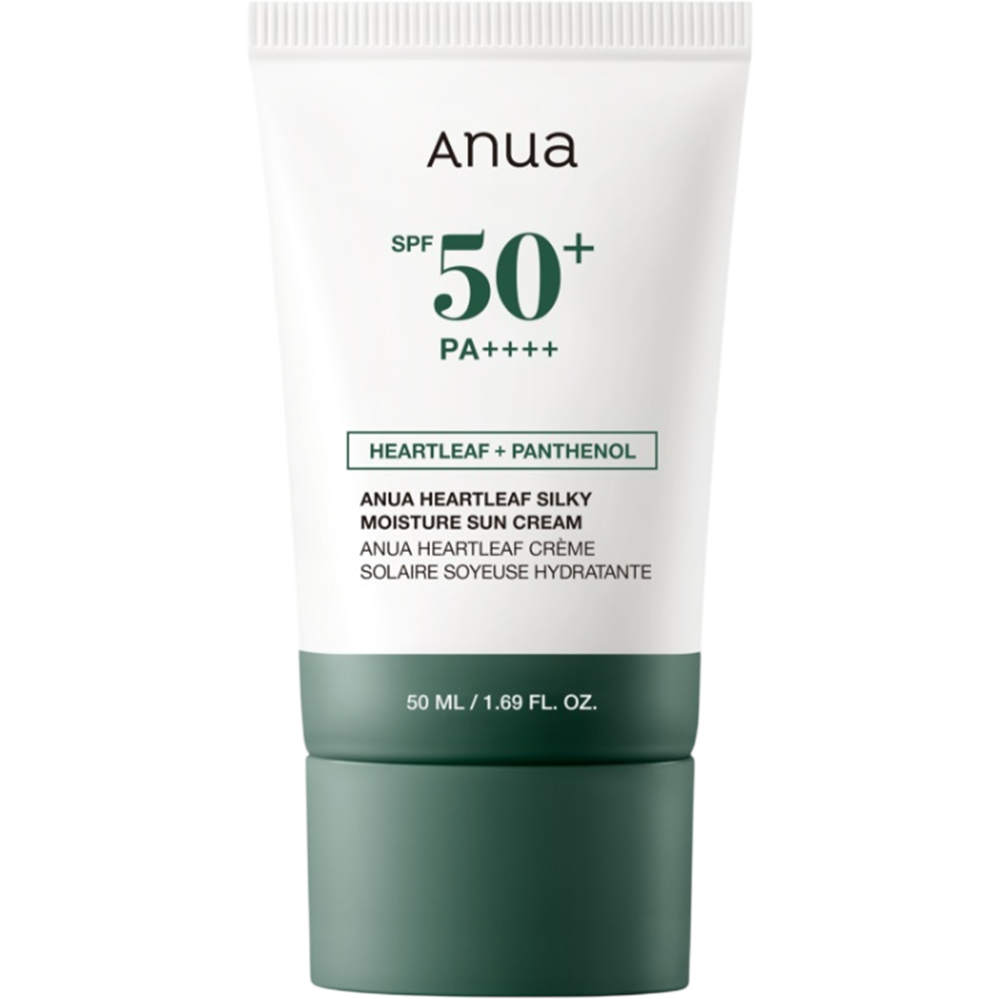 ANUA Heartleaf Silky Moisture Sun Cream SPF50+ PA++++, 50 ml - Crema de fata formulata cu extract de Heartleaf si pantenol, care contribuie la protectia pielii impotriva razelor UVA si UVB si la metinerea hidratarii si a confortului cutanat