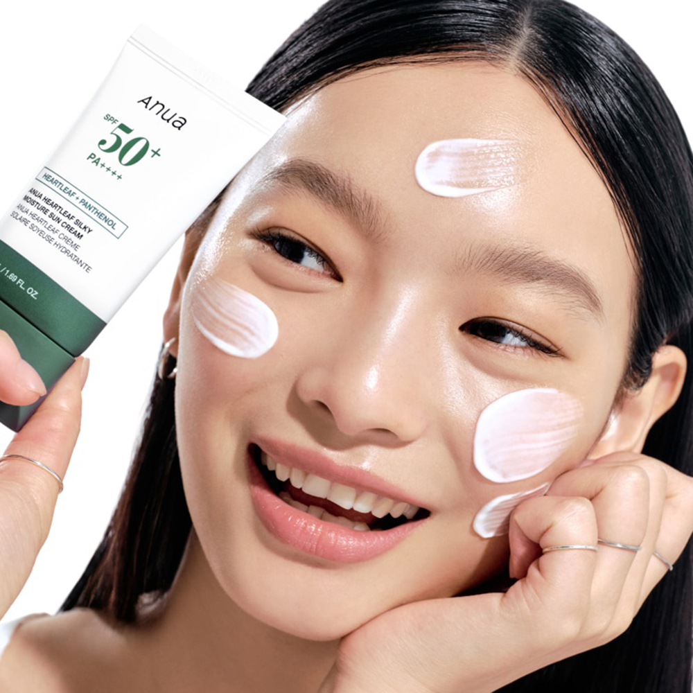 ANUA Heartleaf Silky Moisture Sun Cream SPF50+ PA++++, 50 ml - Crema de fata formulata cu extract de Heartleaf si pantenol, care contribuie la protectia pielii impotriva razelor UVA si UVB si la metinerea hidratarii si a confortului cutanat