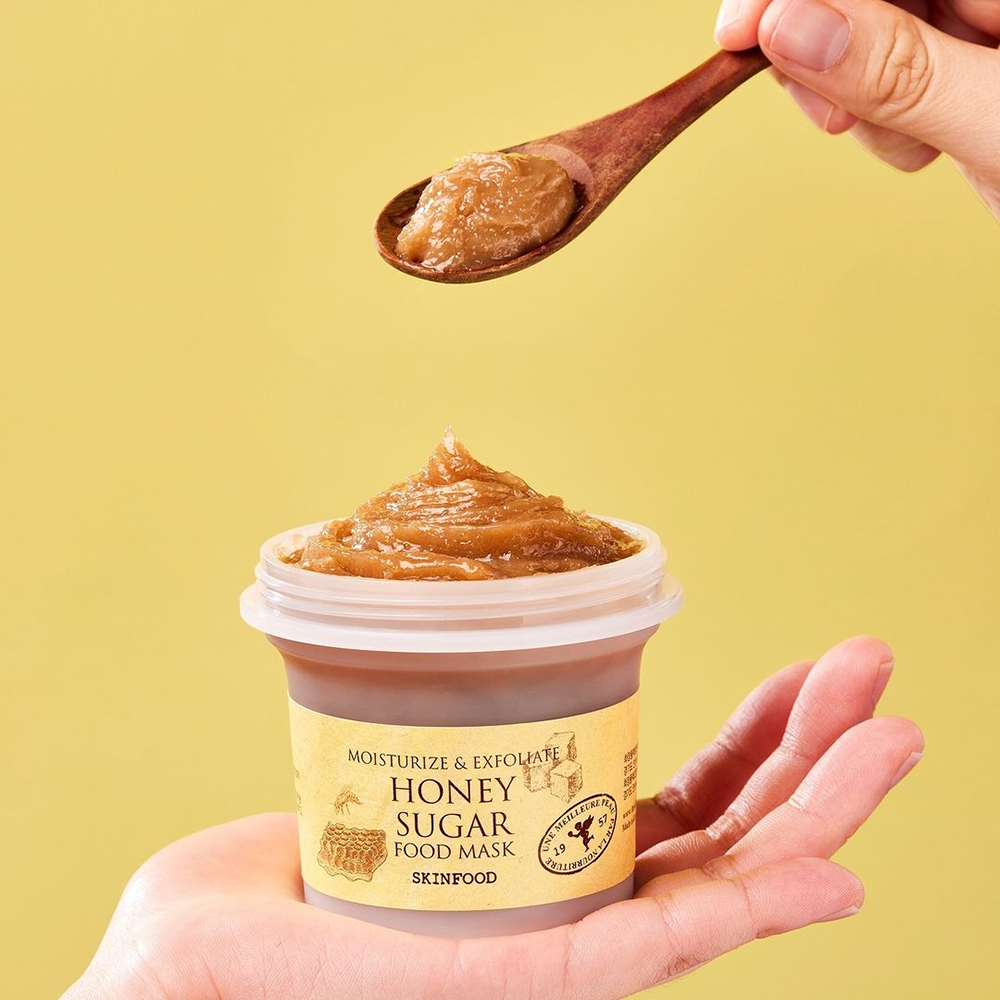 Mască de față exfoliantă și hidratantă Skinfood Honey Sugar - Cu miere de Manuka și zahăr negru, 120 g