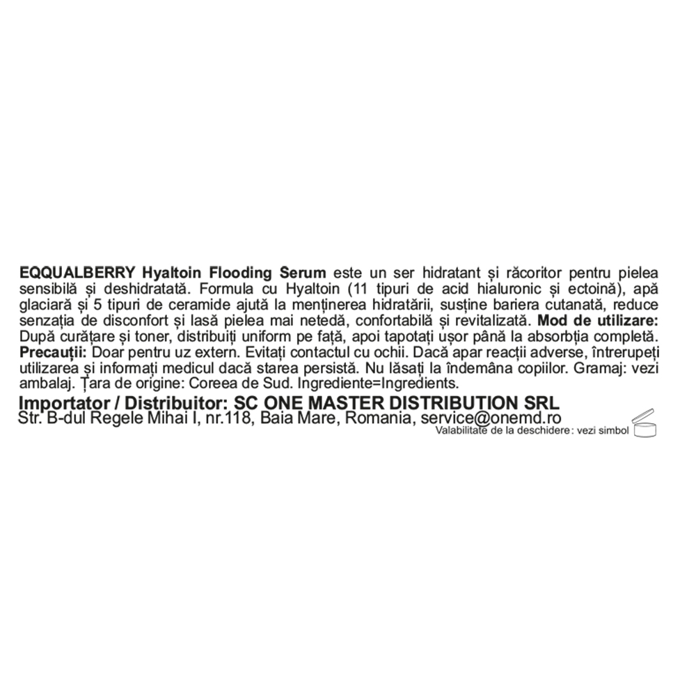 EQQUALBERRY Hyaltoin Flooding Serum 30 ml - Ser de fata formulat cu acid hialuronic si ceramide, care contribuie la hidratarea pielii si la metinerea confortului cutanat